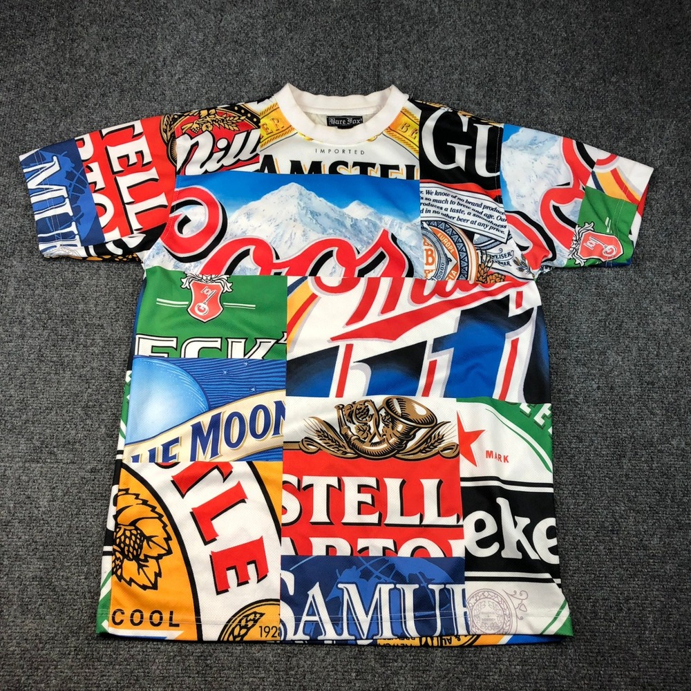 Bare Fox Mens Beer Label All Over‎ Print Jersey Shirt Multicolor Size Large